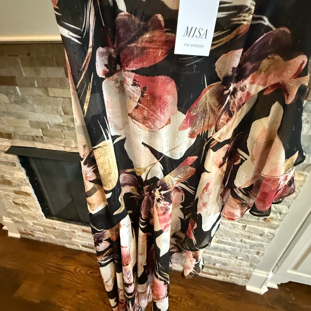 Misa Los Angeles Black and Red Floral Maxi Skirt